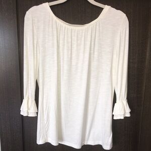 Inherit 3/4 Ruffle Sleeve Top | White | XS